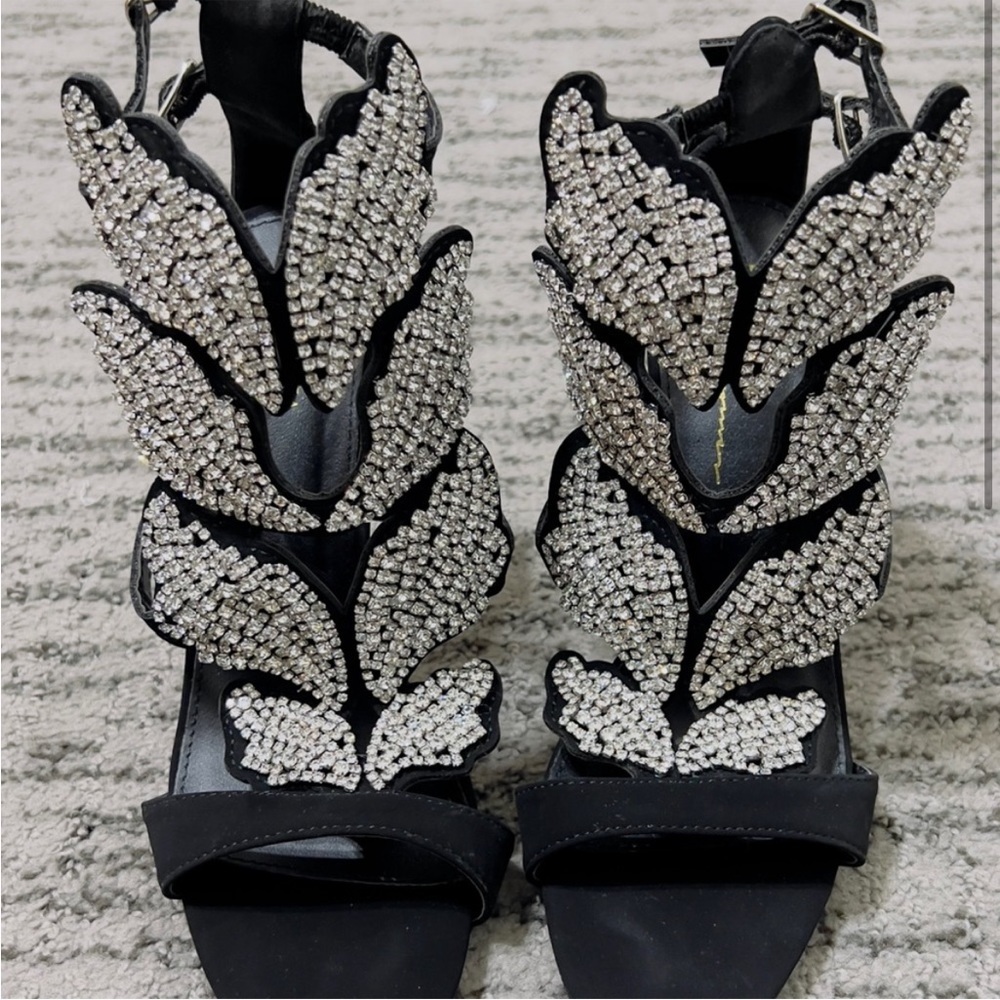 Olivia Black Buckle Rhinestone Diamond Heels